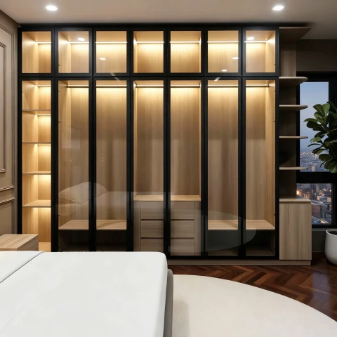 tủ gỗ cánh kính cao cấp tgck02